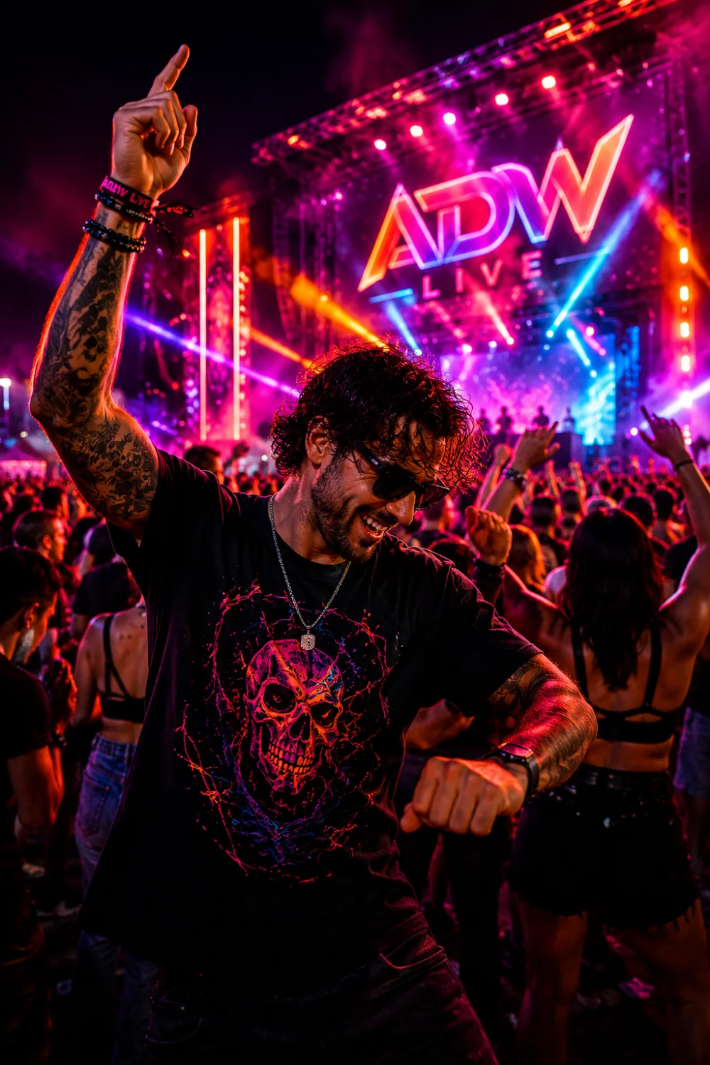 Dancing in the neon crowd