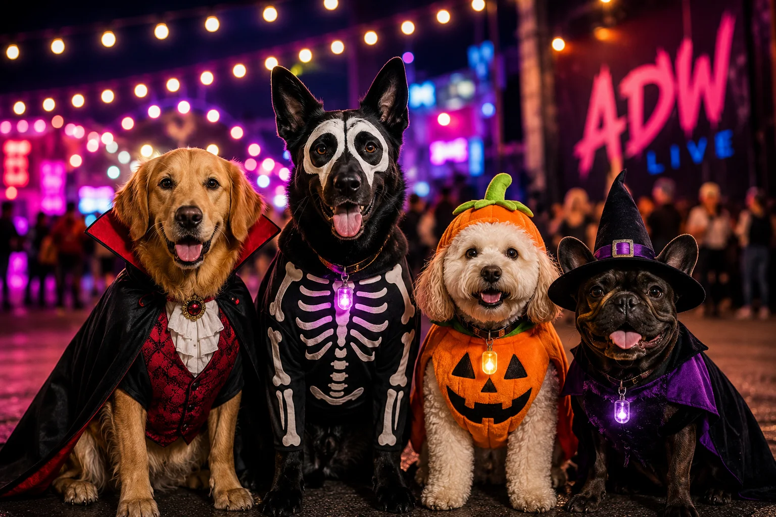 Dogs in Halloween costumes at ADW LIVE