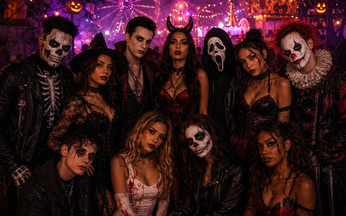 Haunted Takeover costumed group at night